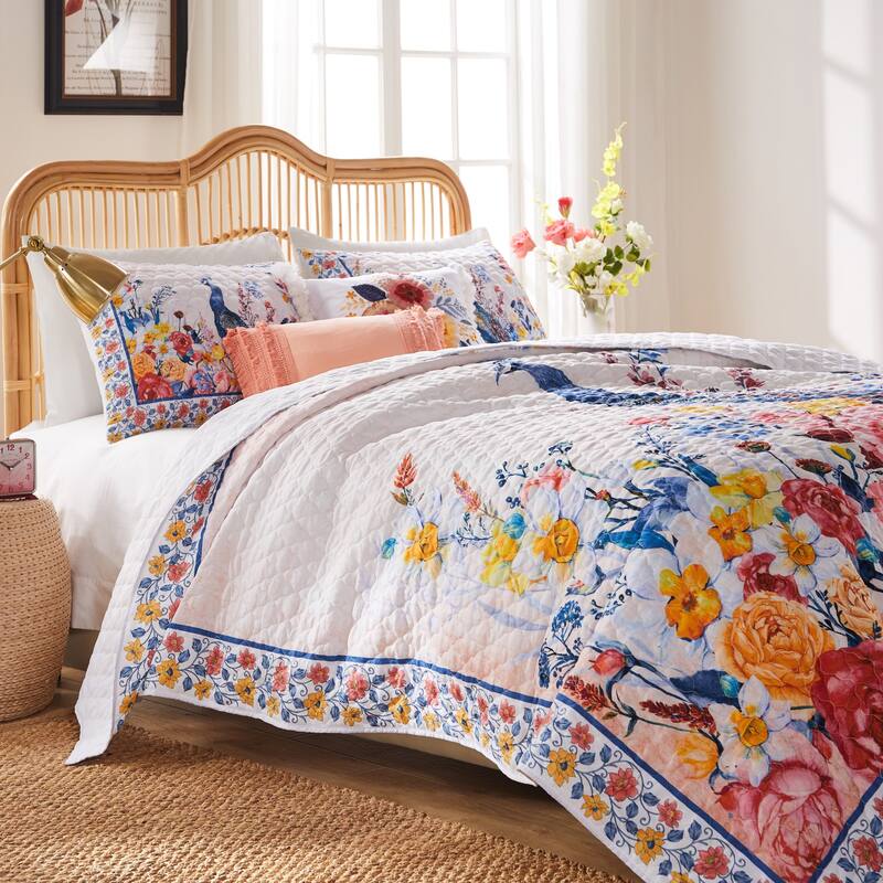 Greenland Home Fashions Huntington Peacock Oversized Quilt and Pillow Sham Set - Full - Queen