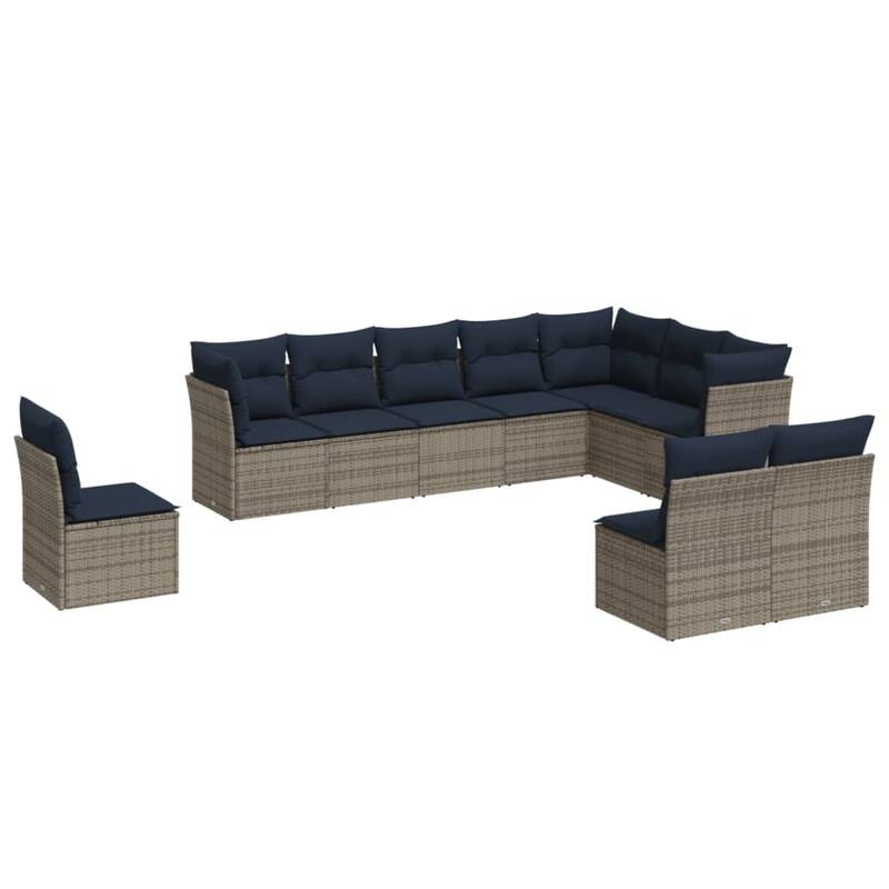 vidaXL 10/11 Piece Patio Sofa Set with Cushions Black/Brown/Gray Poly Rattan - 21.7 x 24.4 x 27.2 - Beige and gray Without table