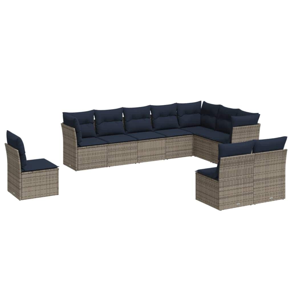 vidaXL 10/11 Piece Patio Sofa Set with Cushions Black/Brown/Gray Poly Rattan - 21.7 x 24.4 x 27.2