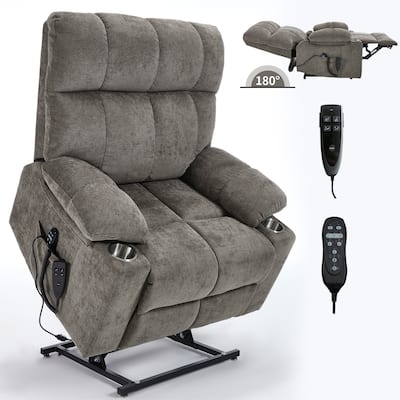 Chenille Power Lift Recliner Chair, Adjustable Heavy Duty Reclining Sofa with Cup Holders, Vibration Massage & Lumbar Heating