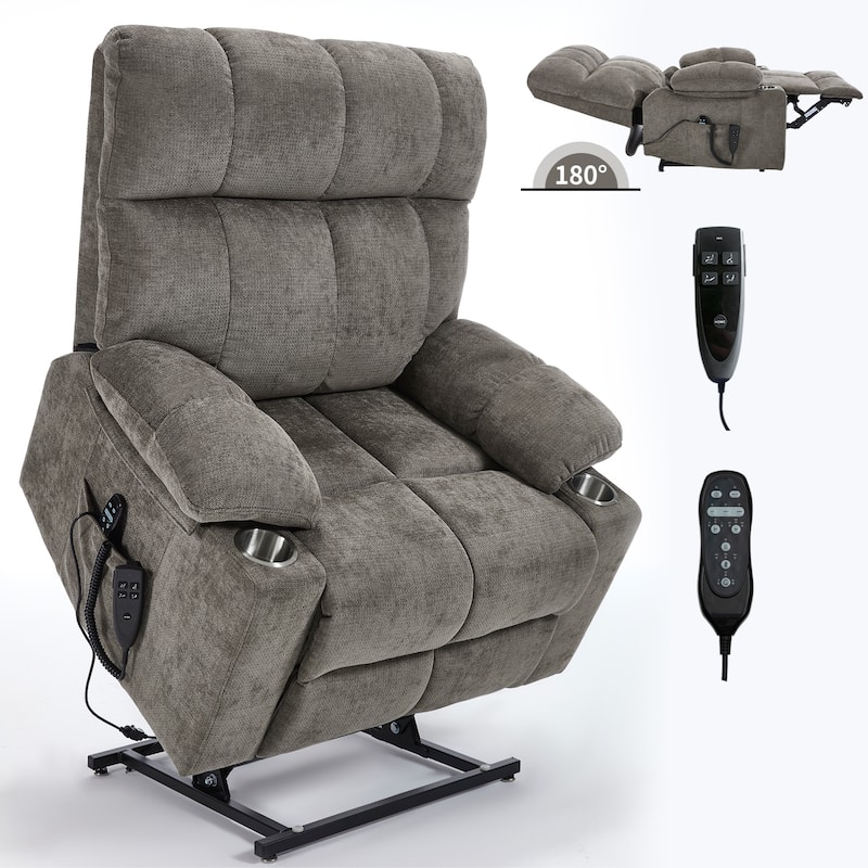 Power Lift Recliner Chair with Massage & Heat – 350 lbs Capacity, Dual Motor, 8-Point Vibration, Lumbar Heating, Cup Holders