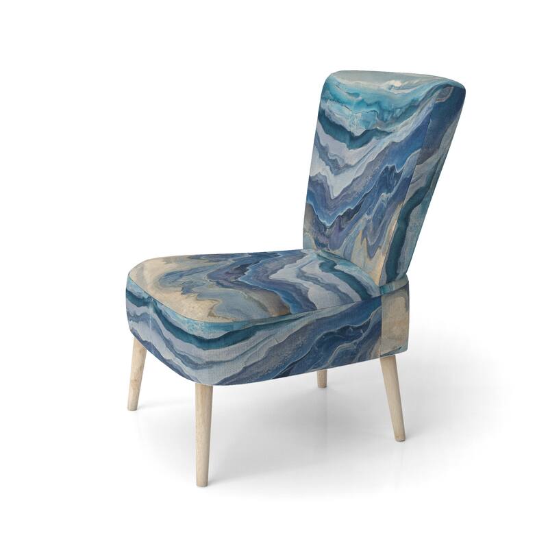 Designart "Coast Blue Sea Waves Watercolour" Upholstered Abstract Accent Chair - Modern Arm Chair For Bedroom