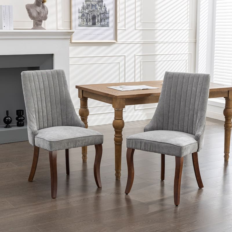 2PCS Linen Dining Chairs - Grey