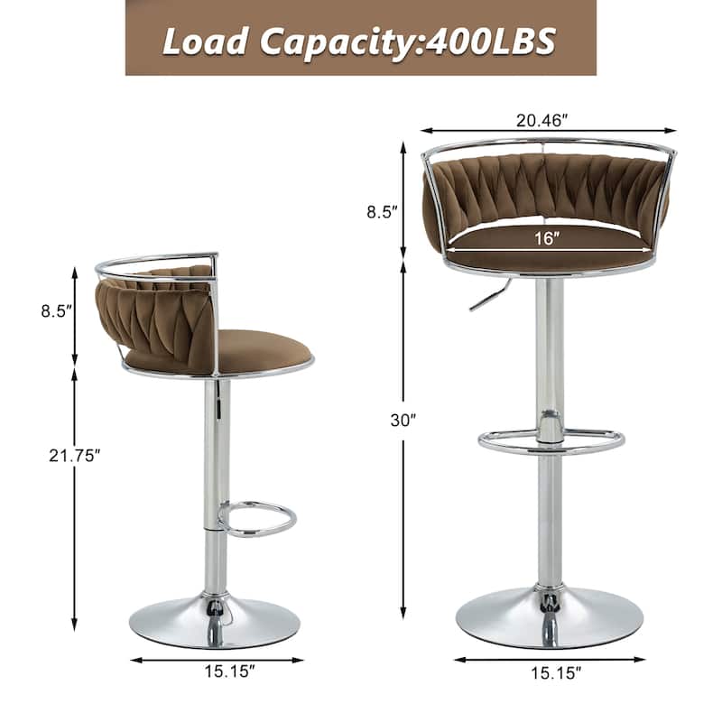 Modern Velvet 26" Adjustable Swivel Bar Stools (Set of 4)