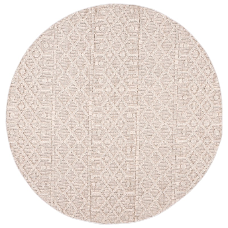 SAFAVIEH Global Zeni Indoor/ Outdoor Moroccan Boho Rug - 6'7" Round - Beige/Ivory