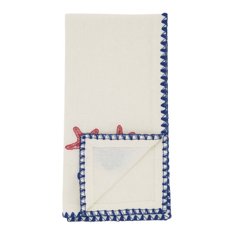 Coastal Motif Cotton Decorative Napkins (Set of 4) - Embroidered Marine Detail for Dining and Entertaining, 18"x18"