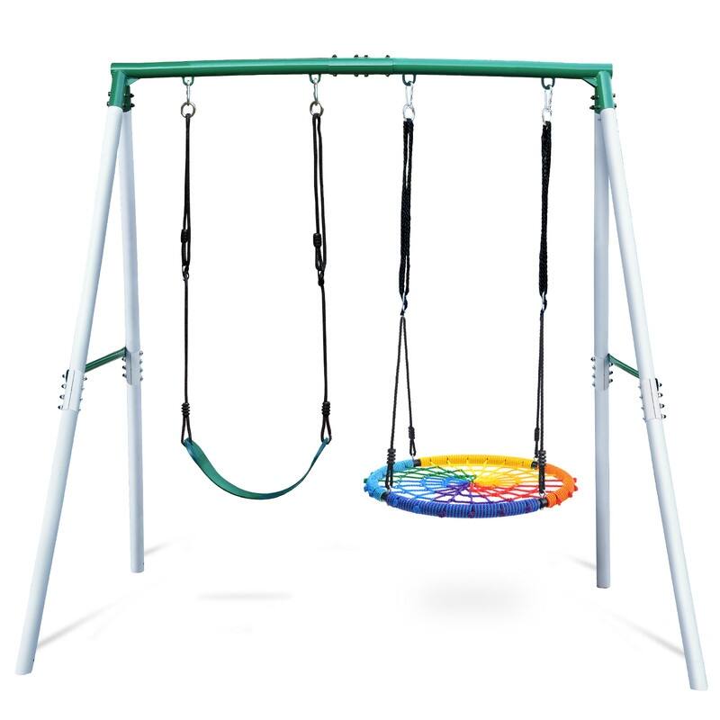 Hapfan 7.5ft Tall Swing Sets for Backyard, 500lbs Heavy Duty Swing Set for Kids and Adults