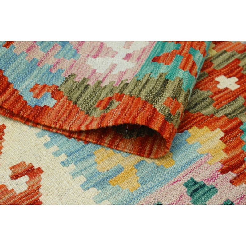 Flatweave Melda Red/Turquoise Rug - 3'2" x 4'10"