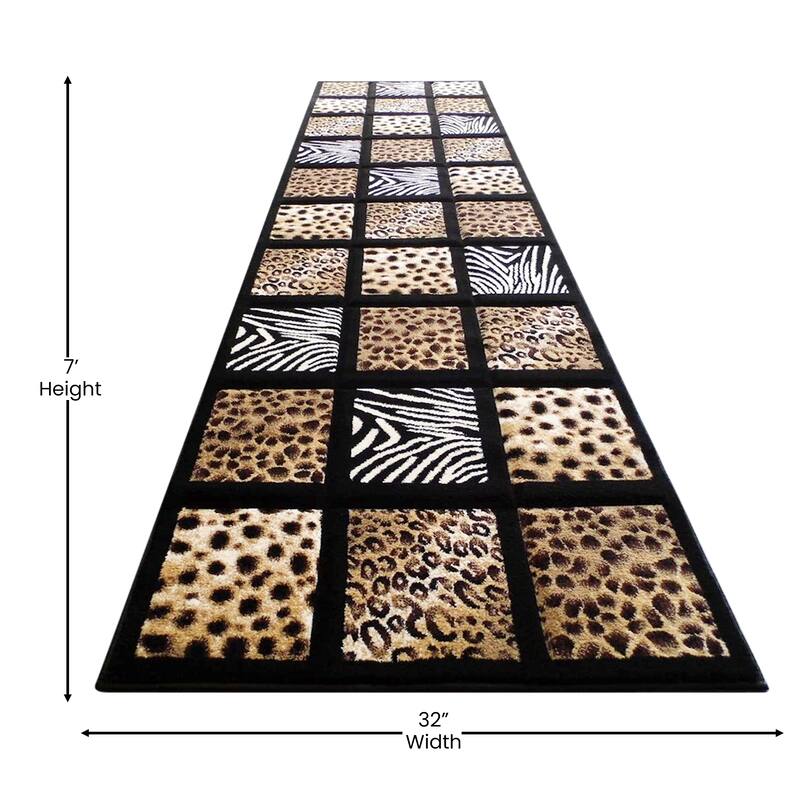 Wildlife Animal Print Area Rug with Raised Squares