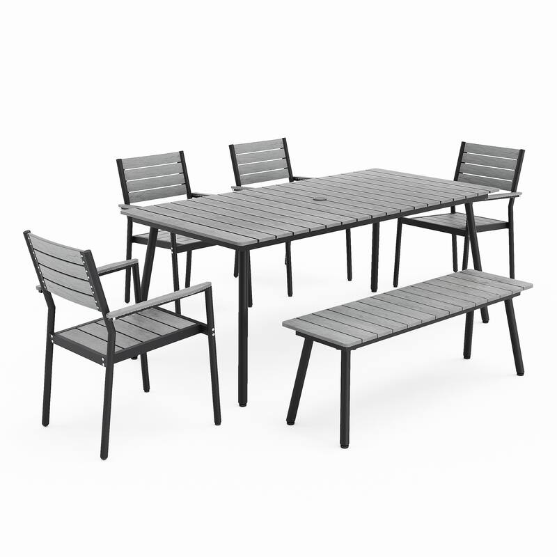 Outdoor 5/6-Piece Patio Dining Set with Stacking Chairs and Bench
