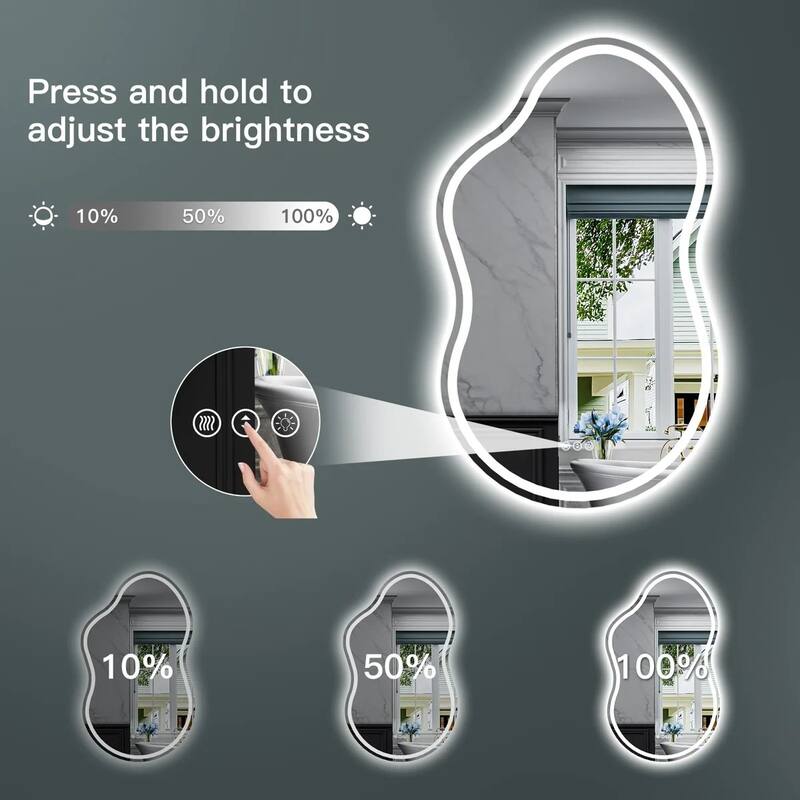 Irregular Front & Back LED Lighted Anti-fog Tempered Glass Wall Bathroom Vanity Mirror, ETL Certified, 3-Year Warranty