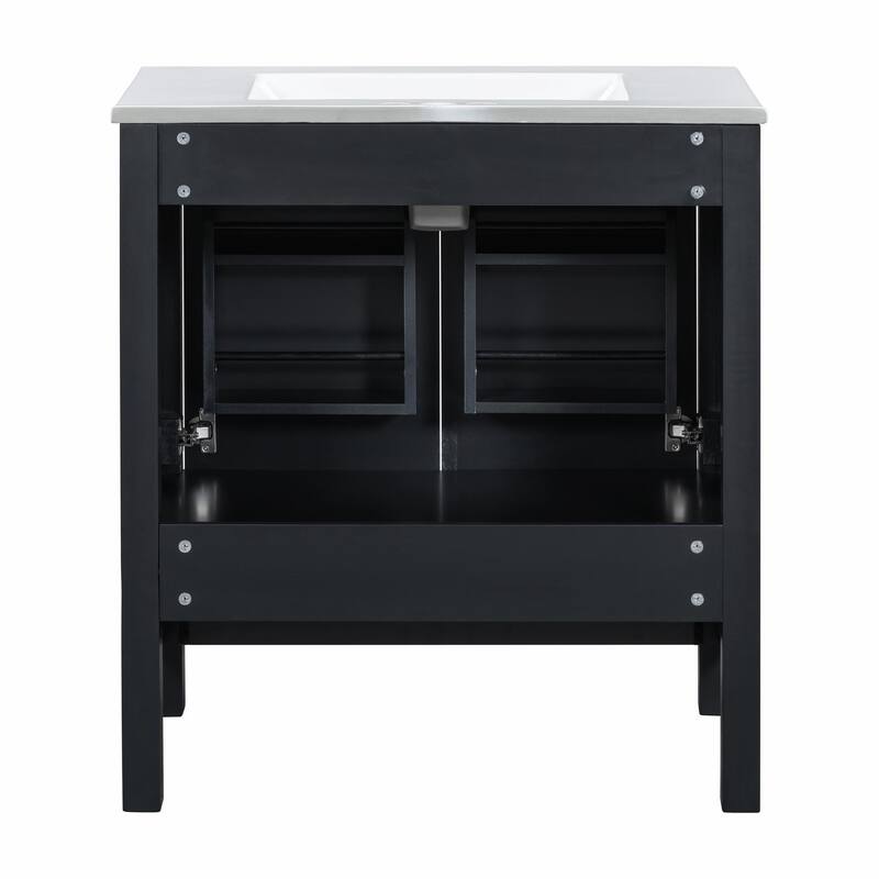 36"/30" Bathroom Vanity with Ceramic Sink, Soft-Close Doors, Double Storage Shelves & Divided Drawer
