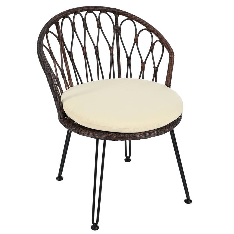 Outdoor 3 Piece Casual Dining Table Set Glass Round Coffee Table with Storage Rack and 2 Rattan Chairs with Cushions
