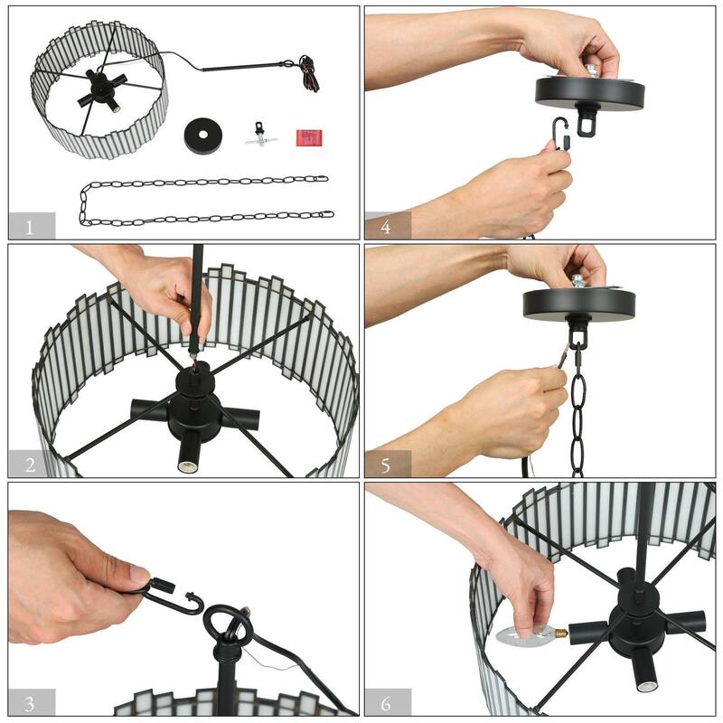 Tifany Modern Black 4-Light Drum Colored Glass Chandelier for Dining Room