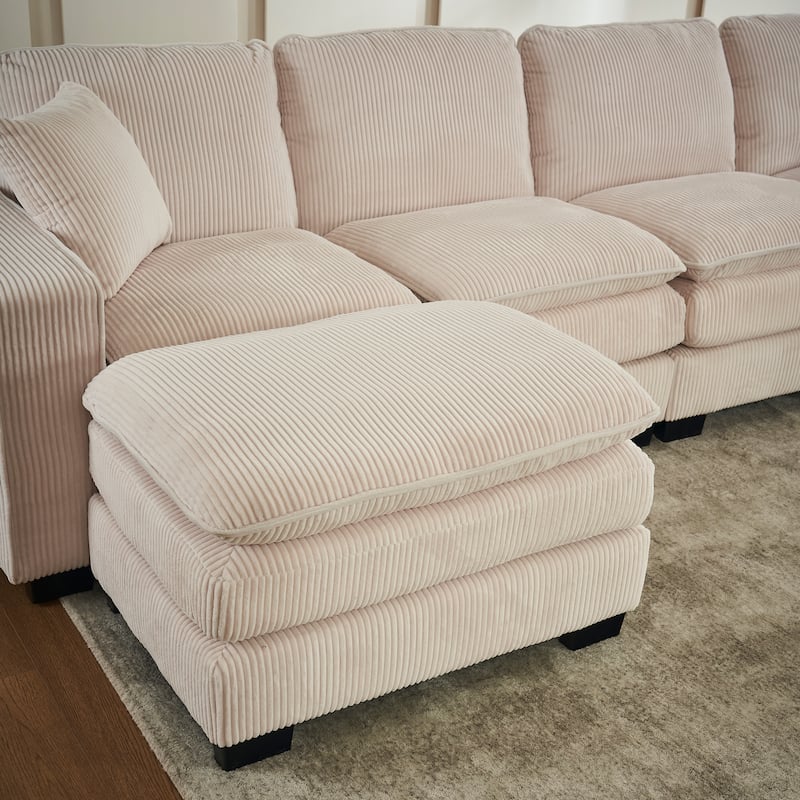 118.1'' Luxurious U-Shaped 6-Seater Sectional Sofa with Ottoman and 3 Plush Throw Pillows in Durable Corduroy Upholstery