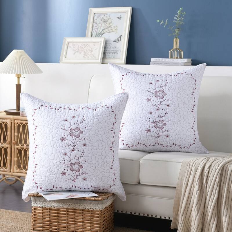 MarCielo 2 Pack Pillow Shams Throw Pillow Covers Euro Sham Embroidery - 26 by 26 - White/Burgundy