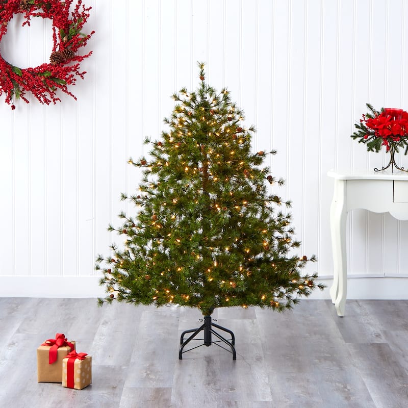 5 Ft Artificial Christmas Tree with Lights - Holiday Pine Tree, Festive Decor, Indoor Xmas Tree - Green - 60