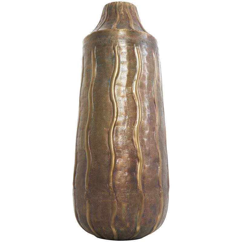 Brass Metal Snakeskin Inspired Vase with Dimensional Wavy Accents