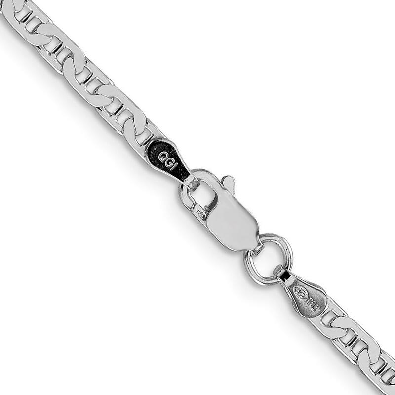 Curata 925 Sterling Silver Rhodium 3mm Flat Mariner Anchor Chain Necklace for Men