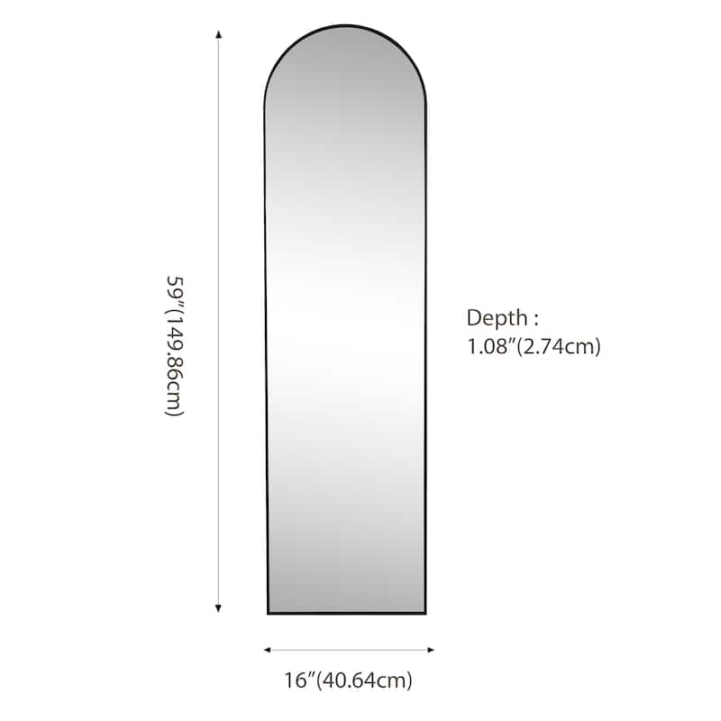 16 in. W x 59 in. H Large Arched Metal Framed Floor Full-Length Mirror - 59 H x 16 W x 1.08 D