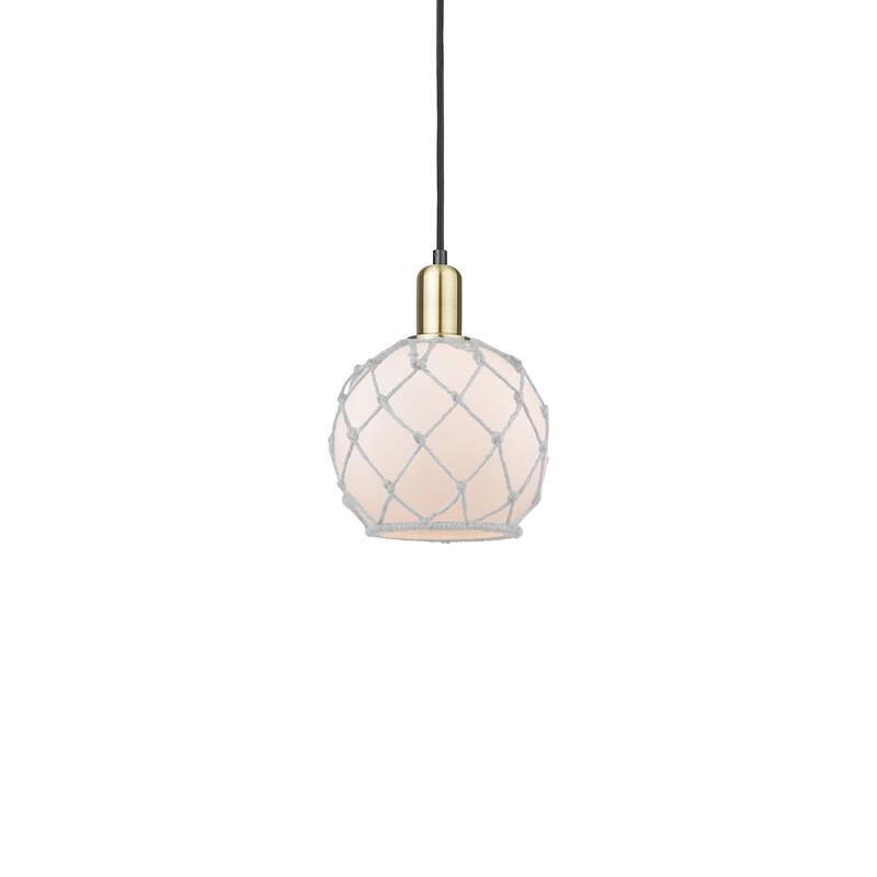 Innovations Lighting 716-1P-11-8 Farmhouse Rope Pendant Farmhouse Rope - Black Antique Brass / White Glass with White Rope