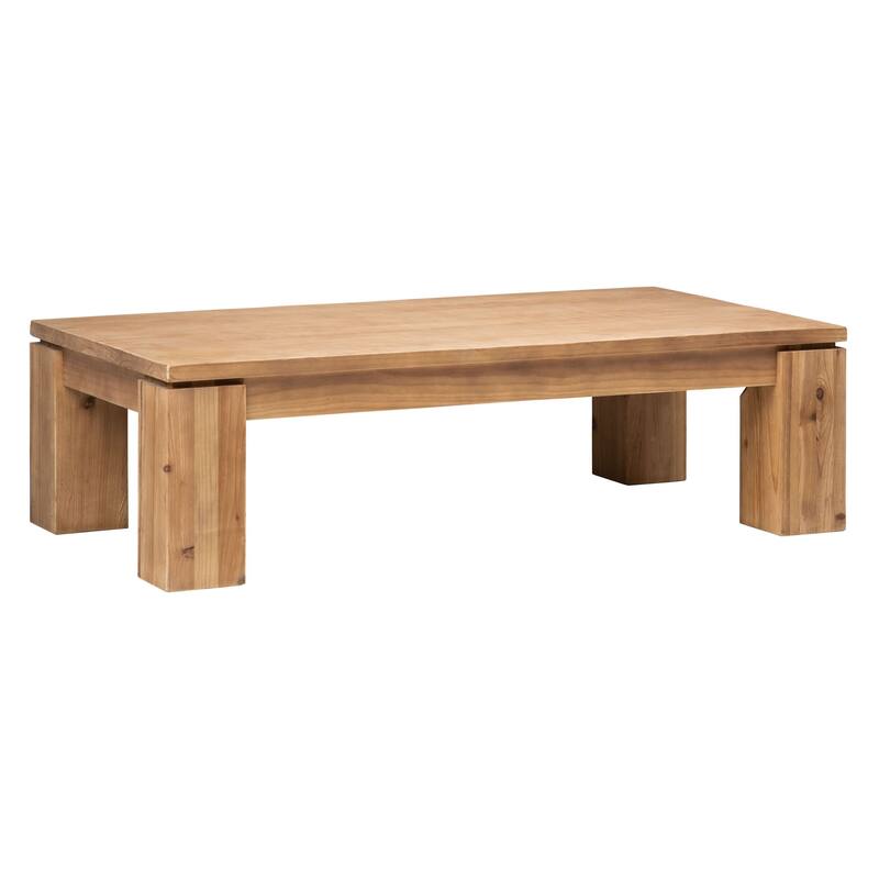 Datona 56-inch Rectangular Reclaimed Pine Block Feet Coffee Table, Natural Finish - Natural Medium Brown