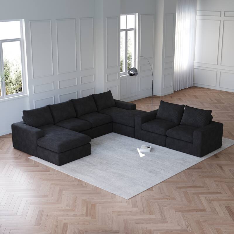 L-shaped Sectional Sofa Set of 2 Corduroy Upholstered Cloud Modular Couch with Chaise Free Combination Sectional Sofa Set