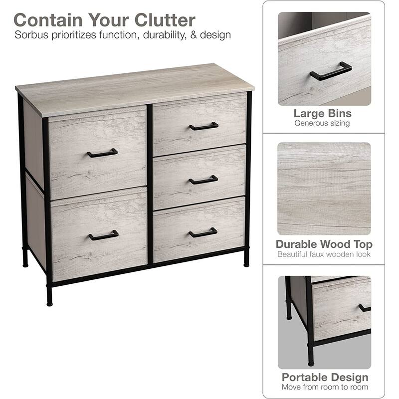 Dresser w/ 5 Drawers - Furniture Storage Tower Unit for Home, Bedroom
