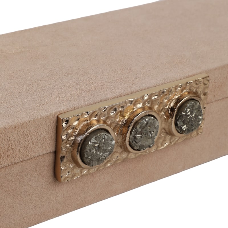 Modern Felix Suede Gemstone Decorative Box with Lid - 18", Ivory - 18.0"