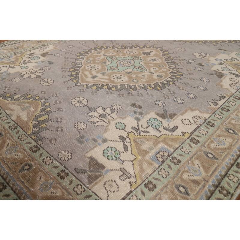Gray Geometric Tabriz Persian Rug Handmade Wool Carpet - 5'1"x 12'6"
