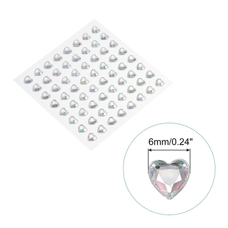 512 Pcs Heart Rhinestone 6mm Self Adhesive Gems Stickers White - White