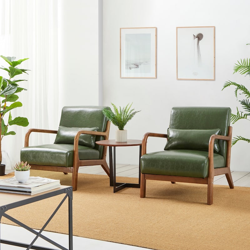 Glitzhome Set of 2 30.75"H Mid-Century Modern PU Leather Accent Chairs with Cushion - 25.75"W x 33.75"D x 30.75"H