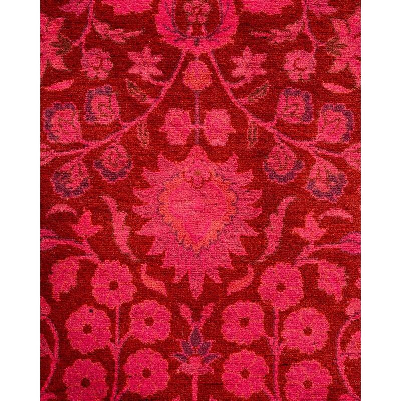 Overton Hand Knotted Wool Vintage Inspired Modern Contemporary Overdyed Pink Area Rug - 4' 2" x 6' 3"
