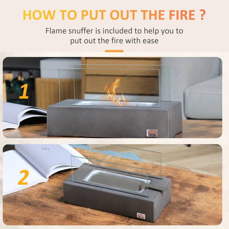 HOMCOM Tabletop Fireplace, 13" Concrete Alcohol Fireplace for Indoor and Outdoor, 0.04 Gal Max 195 Sq. Ft.