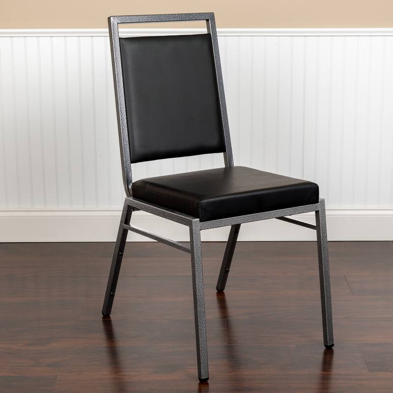 2 Pack Square Back Stacking Banquet Chair with Silvervein Frame - Black Vinyl/Silver Vein Frame