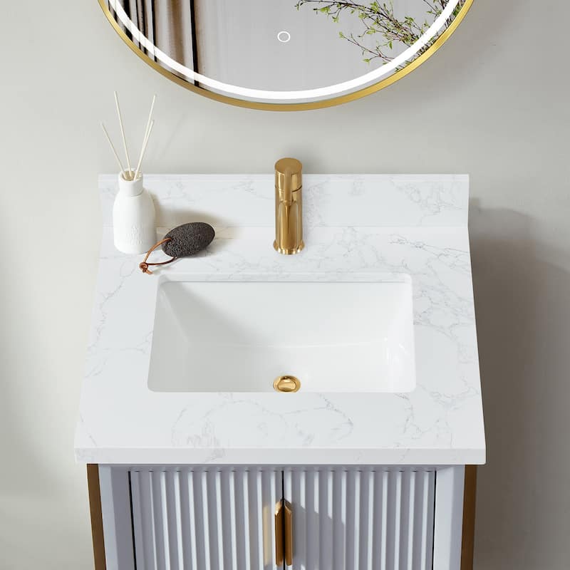 Malaga Composite Stone Vanity Top with White Rectangular Sink