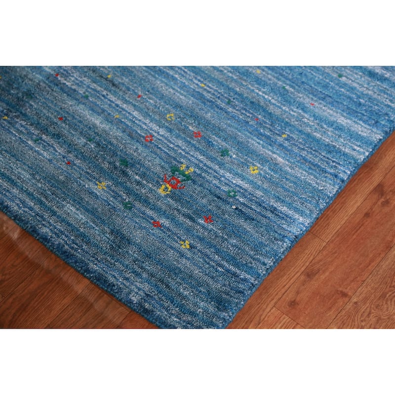 Hand Knotted Oriental 100% Wool Carpet Tribal Tribal Navy Blue & Blues Gabbeh Area Rug - 9' 10'' X 7' 10''
