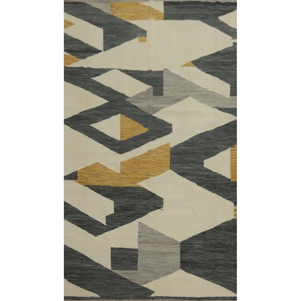 Hand Woven Southwestern Wool Beige Geometric Area Rug - 8' 1'' X 4' 10''