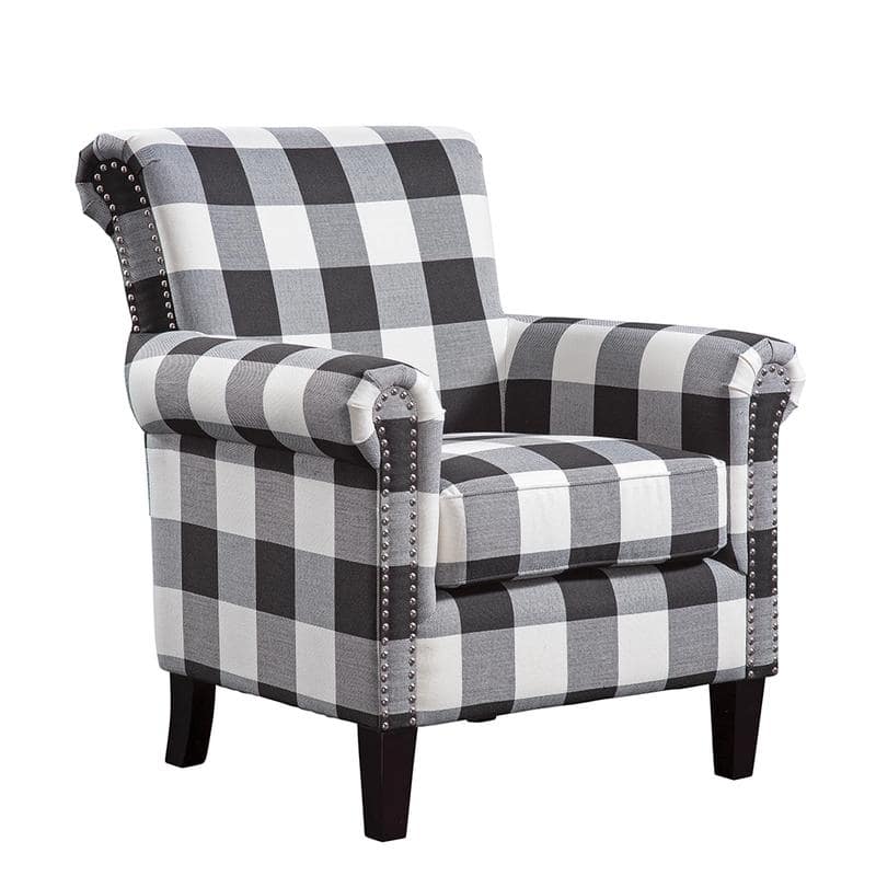 Roseanne Upholstered Accent Armchair with Silver Nailhead Trim - Black and White Buffalo Check