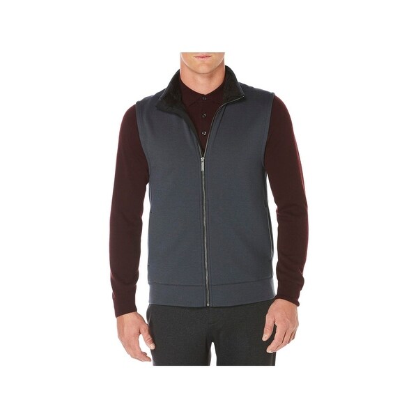 Perry Ellis Mens Cotton Blend Full Zip Texture Knit Vest