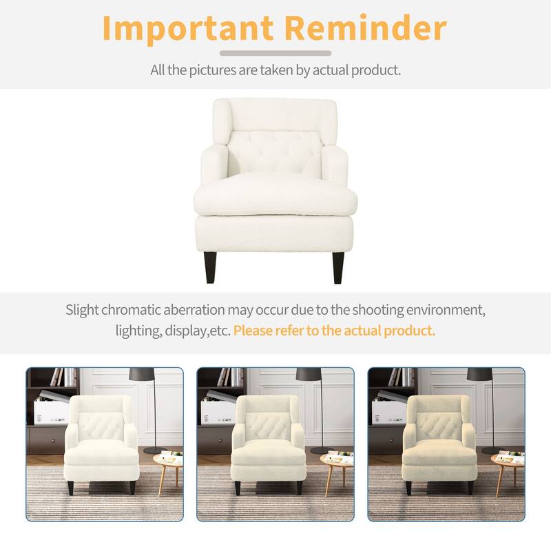Modern 35.25" Upholstered Arm Chair with Birch Wood Legs amd Tufted Backrest for Living Room