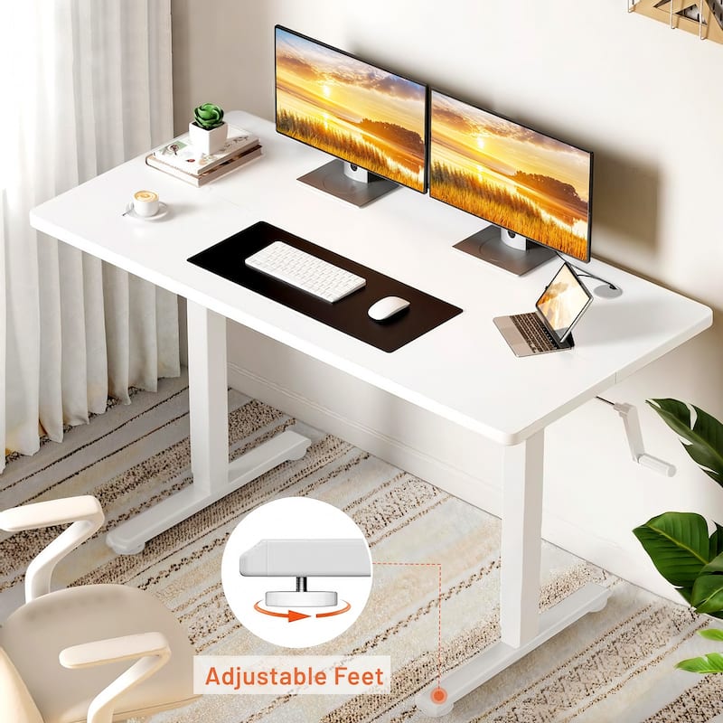 40" Manual Height Adjustable Standing Desk with Crank Handle, Sit-Stand Home Office Writing Table
