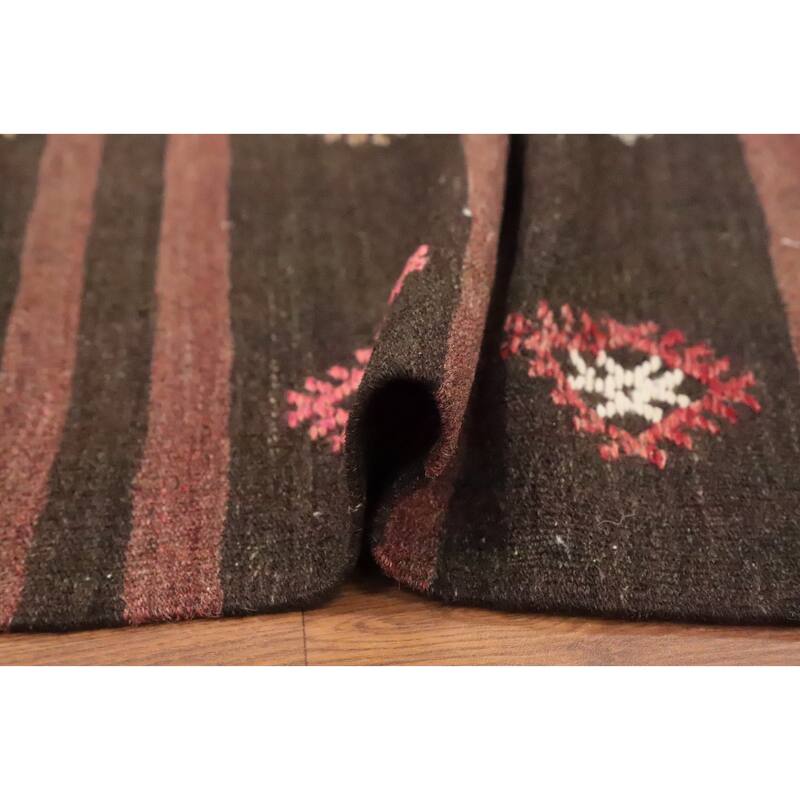 Hand Woven Oriental 100% Wool Carpet Southwestern Tribal Brown Kilim Area Rug - 9' 7'' X 5' 8''
