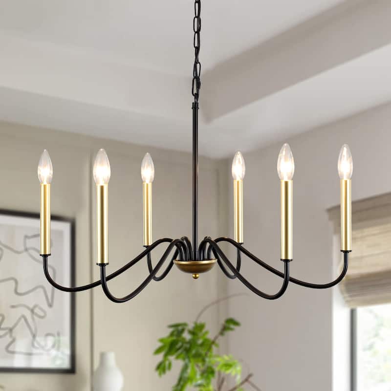 25.59'' W 6-Light Simple Candle Chandelier, Industrial Chandelier, Traditional Metal Ceiling Light for Dining Living Room