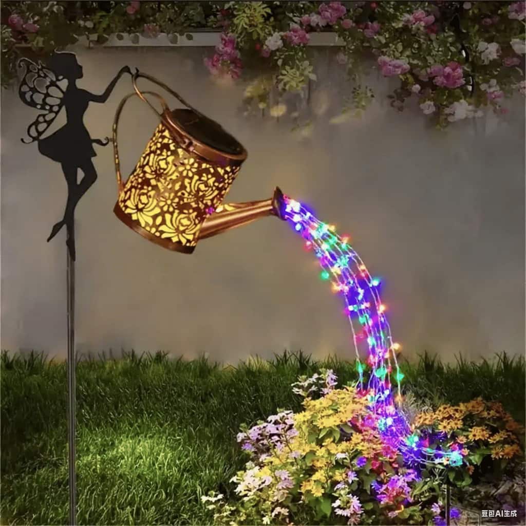 RGB light 1 PCS Fairy Garden Decor Light with Solar Watering Can