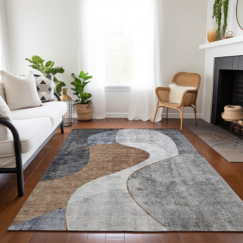 Machine Washable Indoor/ Outdoor Chantille Modern Abstract Rug
