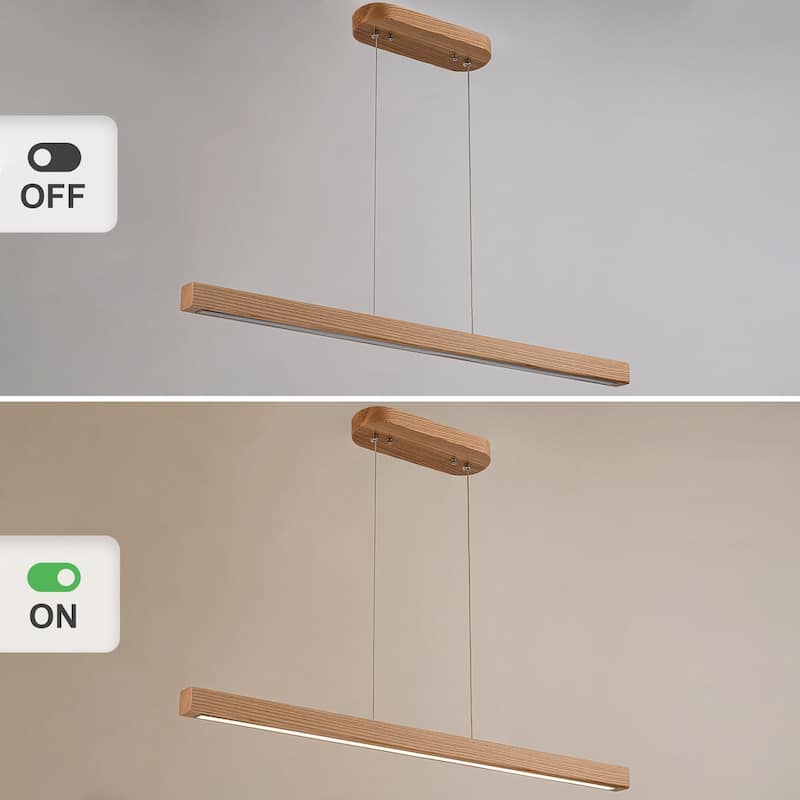 Starsky 1-Light Farmhouse Rustic Wooden Integrated LED Linear Kitchen Island Light 3000K Warm Light Chandelier