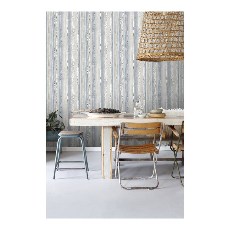 ESTA Home Cady Blue Wood Panel Wallpaper - 20.5 x 396 x 0.025