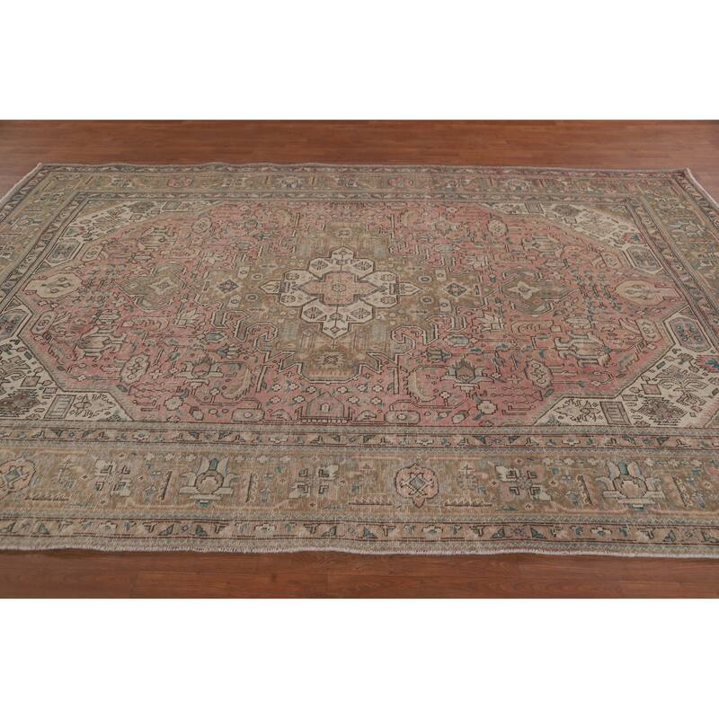 Hand Knotted Oriental 100% Wool Carpet Traditional Medallion Pink Tabriz Area Rug - 9' 9'' X 6' 8''