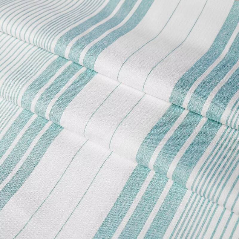 No Hooks Tassels Beach Stripe Shower Curtain with Snap-in Liner